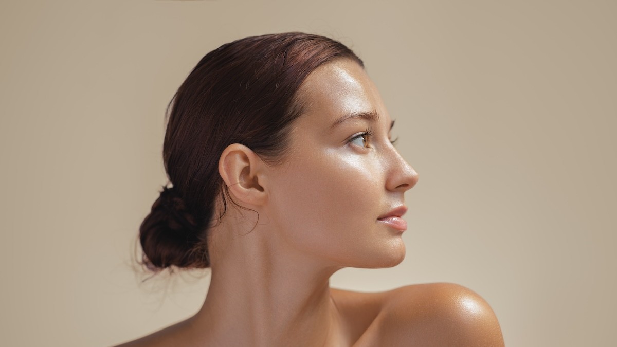 Side profile of glowing skin after treatment